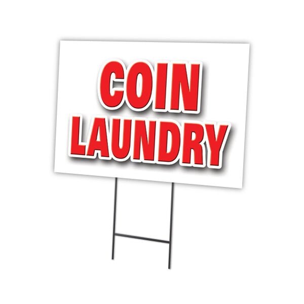 Coin Laundry Yard Sign & Stake outdoor plastic coroplast window, C-1216-DS-Coin Laundry